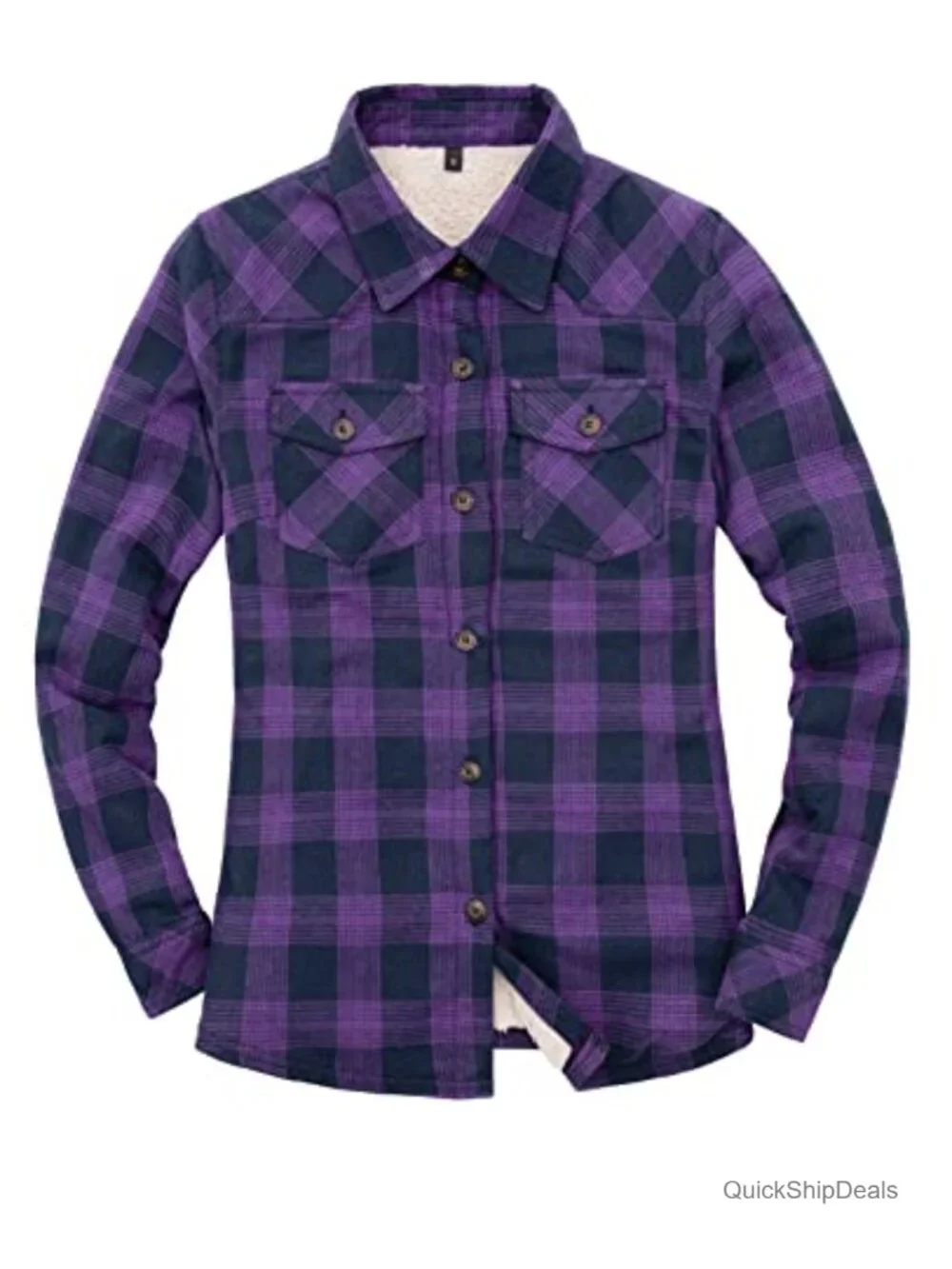 Women's Sherpa Fleece Lined Flannel Shirt Jacket with Pockets